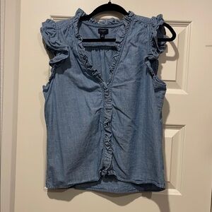 J Crew Blue Ruffle Sleeveless Top